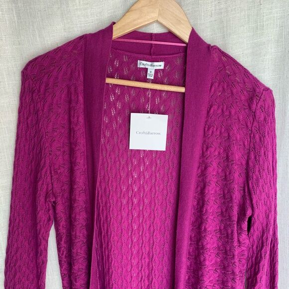 Croft & Barrow Womens Open Knit Cardigan Size M Vacation Beachy Tropical Layers - Picture 11 of 14